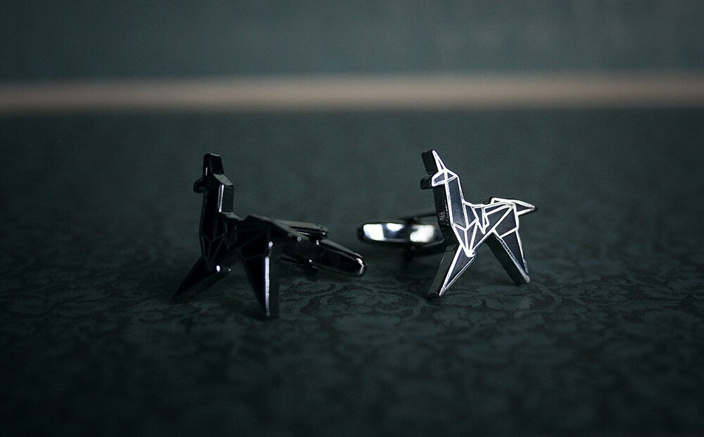 Origami unicorn cuff link, more human than human tie clip - gift box set!