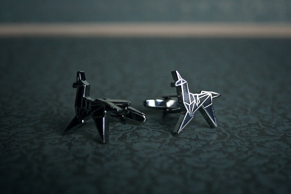 Origami unicorn cuff link, more human than human tie clip - gift box set!