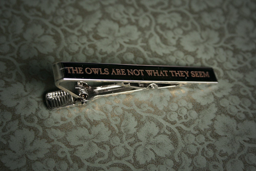 The owls are not what they seem - tie clip