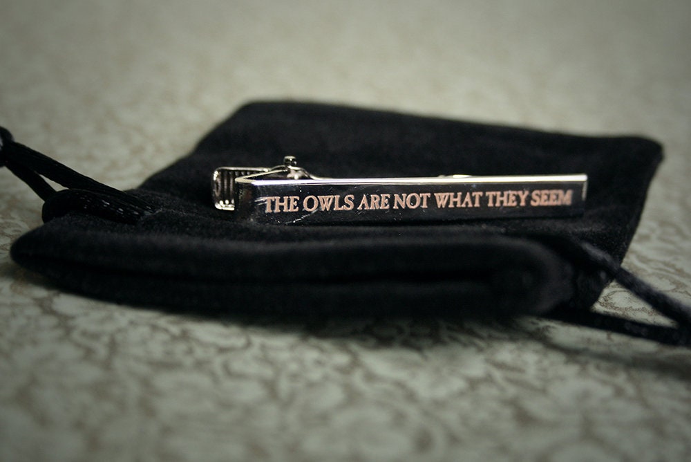 The owls are not what they seem - tie clip