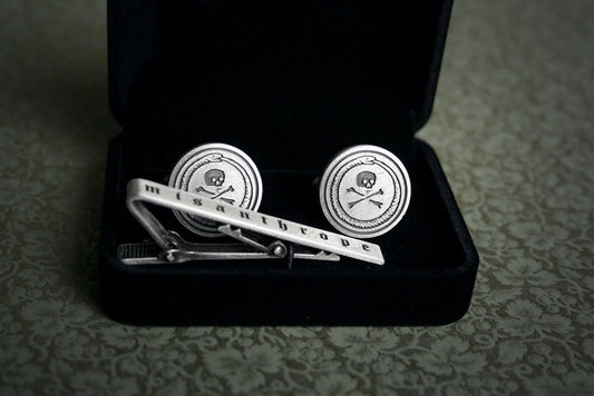 Ouroboros and skull with crossbone Cufflinks, Misanthrope tie clip - gift box set!