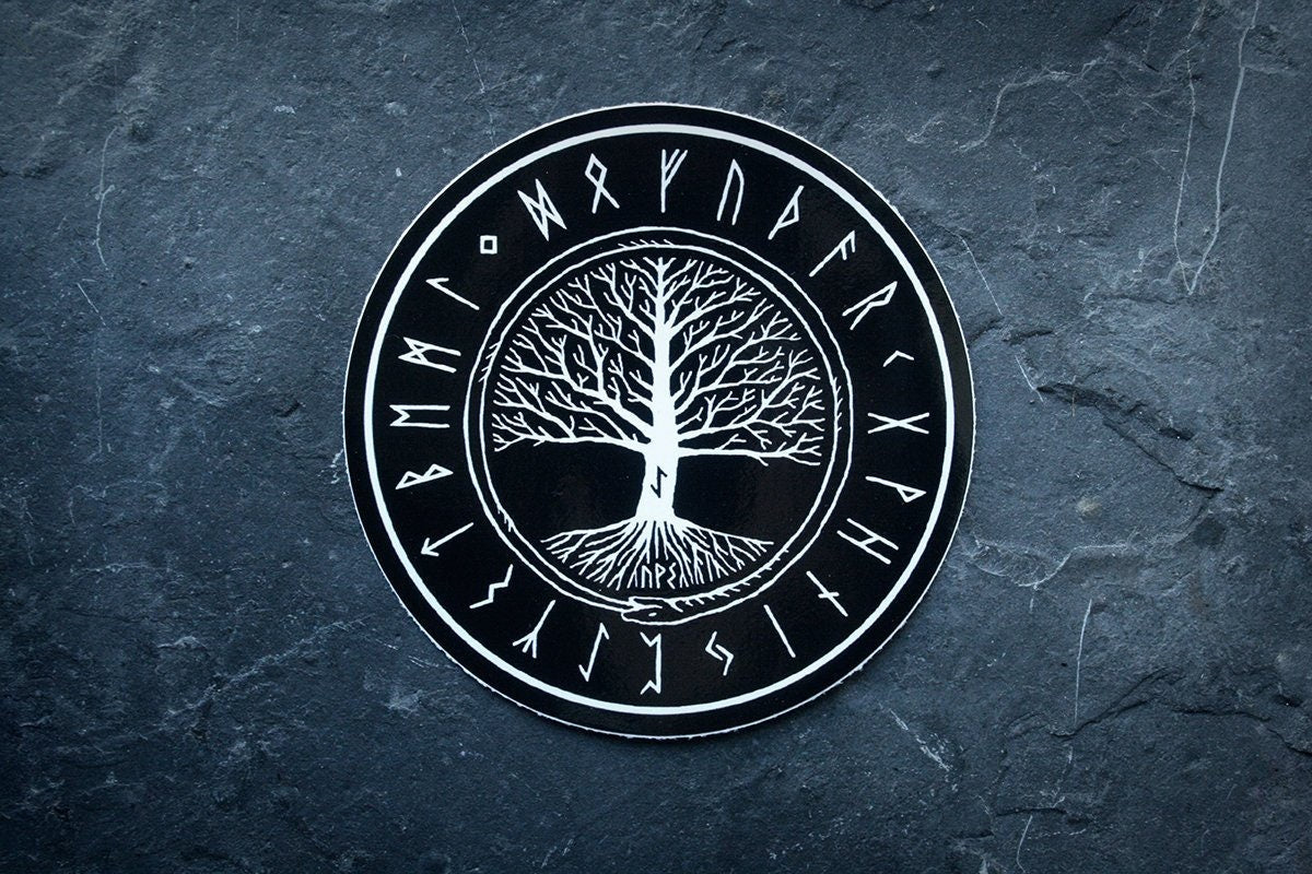 Futhark runes, Yggdrasil - vinyl STICKER