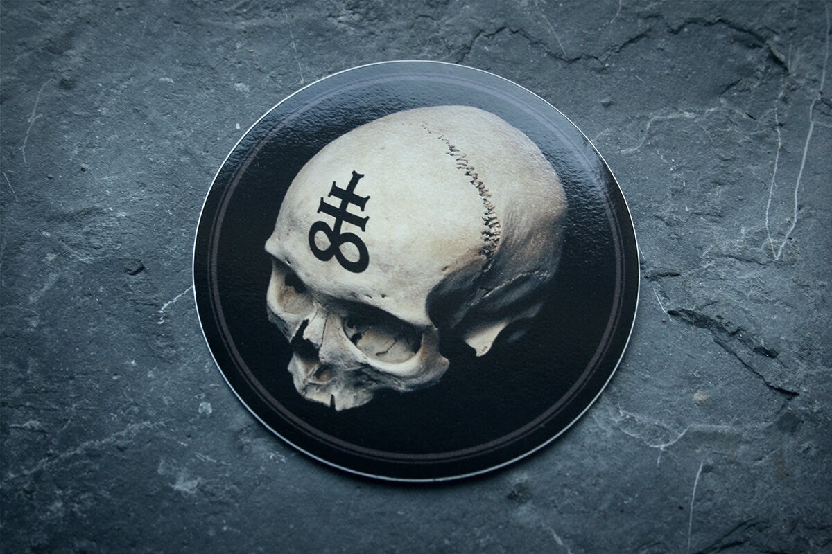 Skull with Leviathan cross, photo, real human skull - vinyl STICKER