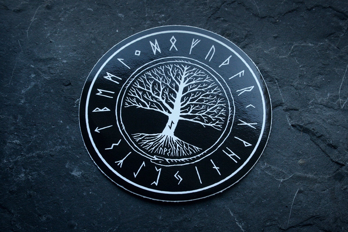 Futhark runes, Yggdrasil - vinyl STICKER