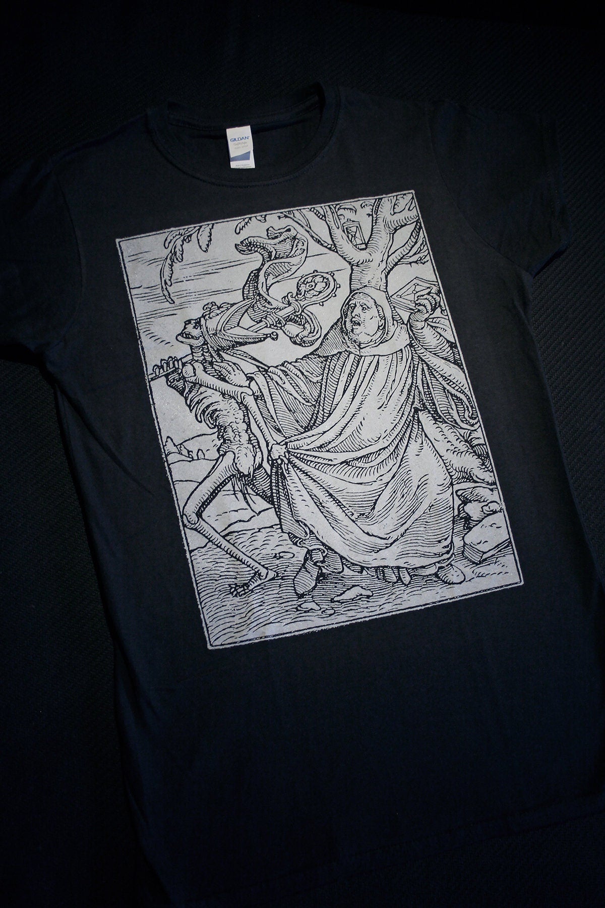 Death and the Abbot, woodcut, The Dance of Death - T-shirt female fitted