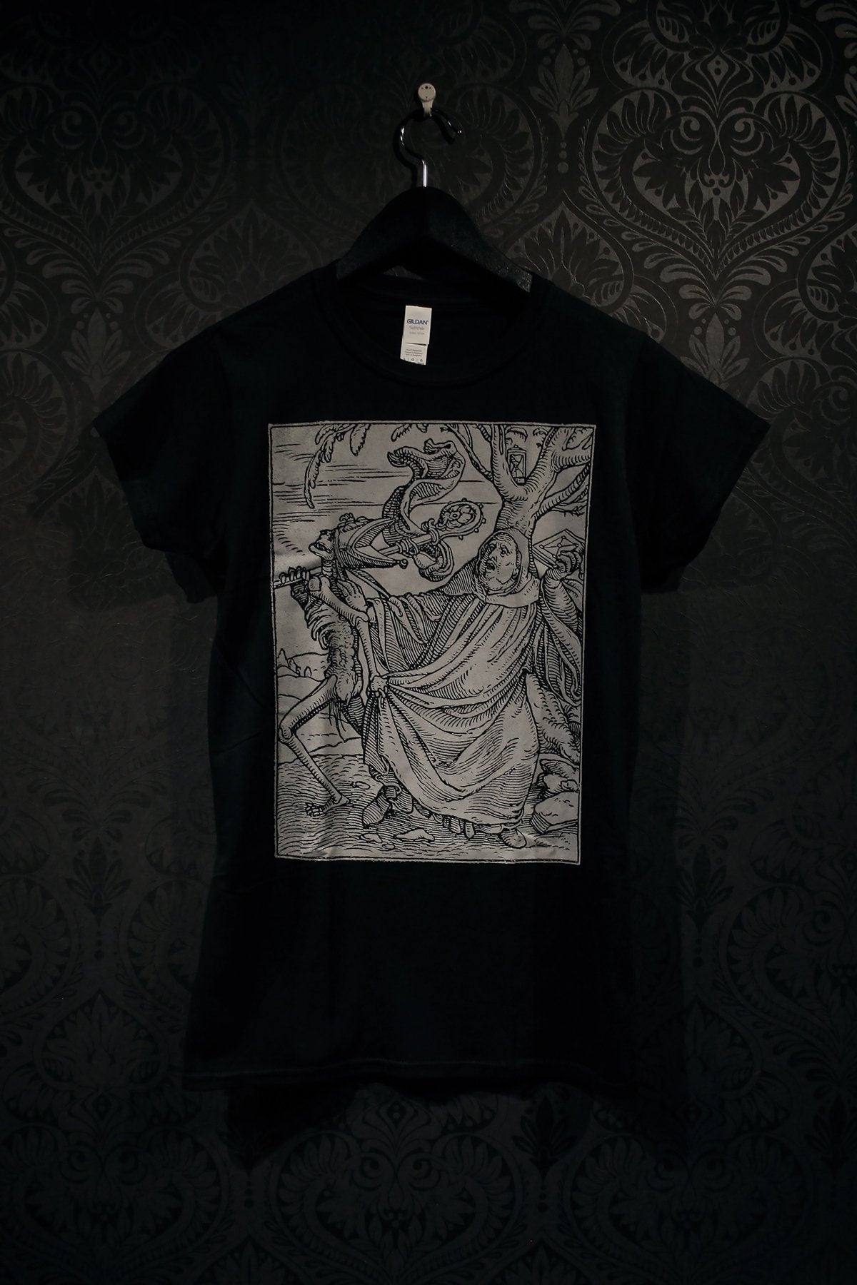 Death and the Abbot, woodcut, The Dance of Death - T-shirt female fitted