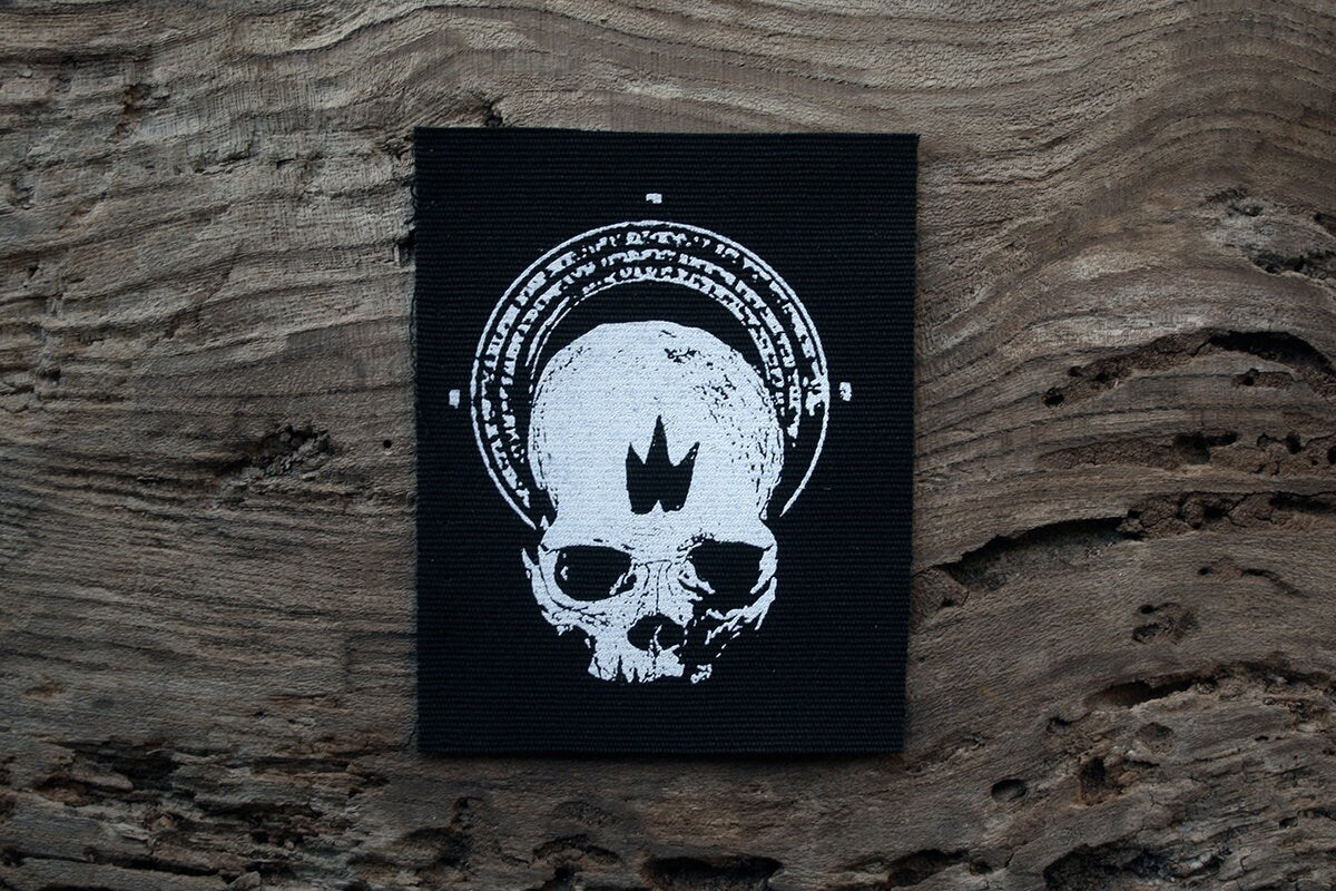 Skull black flame - screen printed PATCH