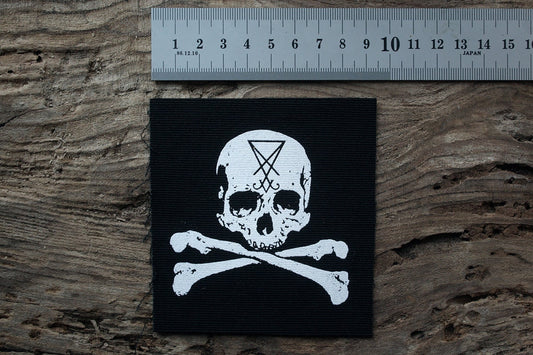 Skull with crossed bones, lucifer seal - screen printed PATCH