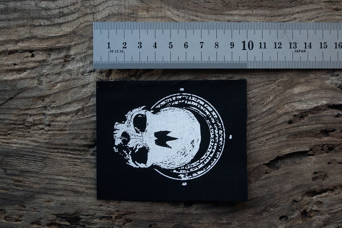 Skull black flame - screen printed PATCH