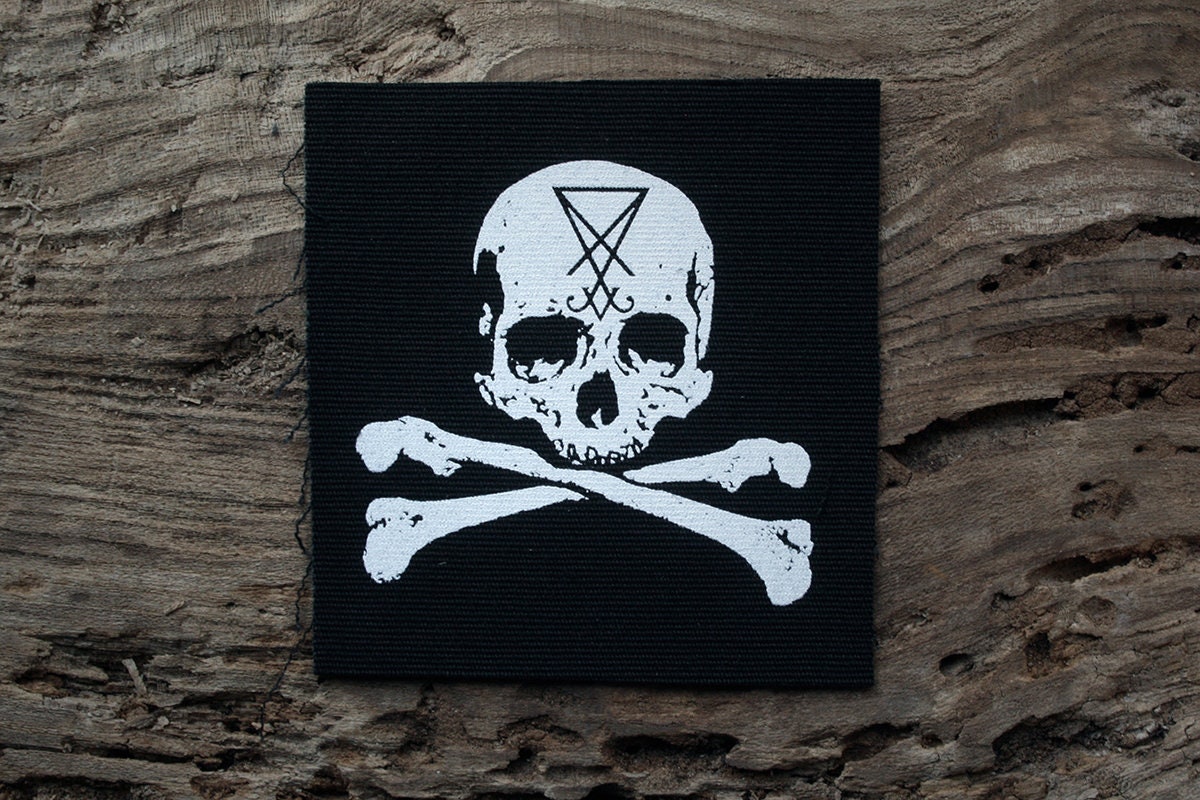 Skull with crossed bones, lucifer seal - screen printed PATCH