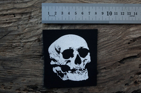 Skull with skew jaw - screen printed PATCH