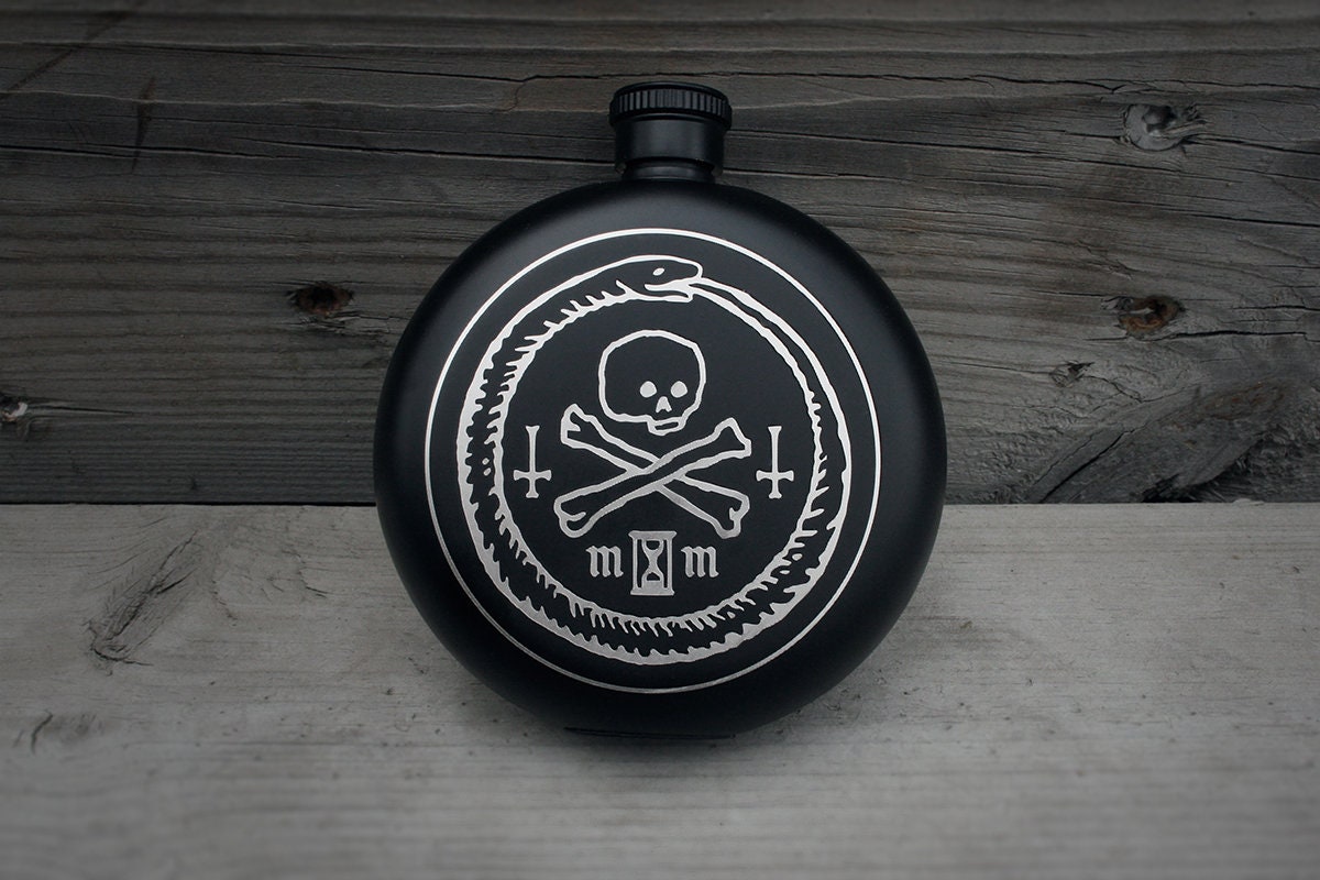 Ouroboros with skull, memento mori - Hip flask