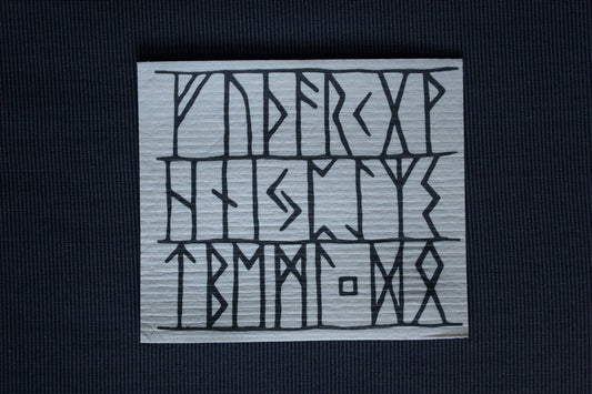 Elder futhark runes, white version - REUSABLE SWEDISH DISHCLOTH