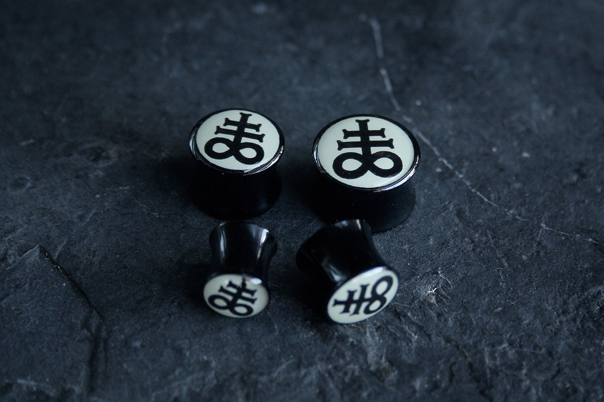 Leviathan cross, bone white and black acrylic (listing is for one) - EAR PLUG / GAUGE