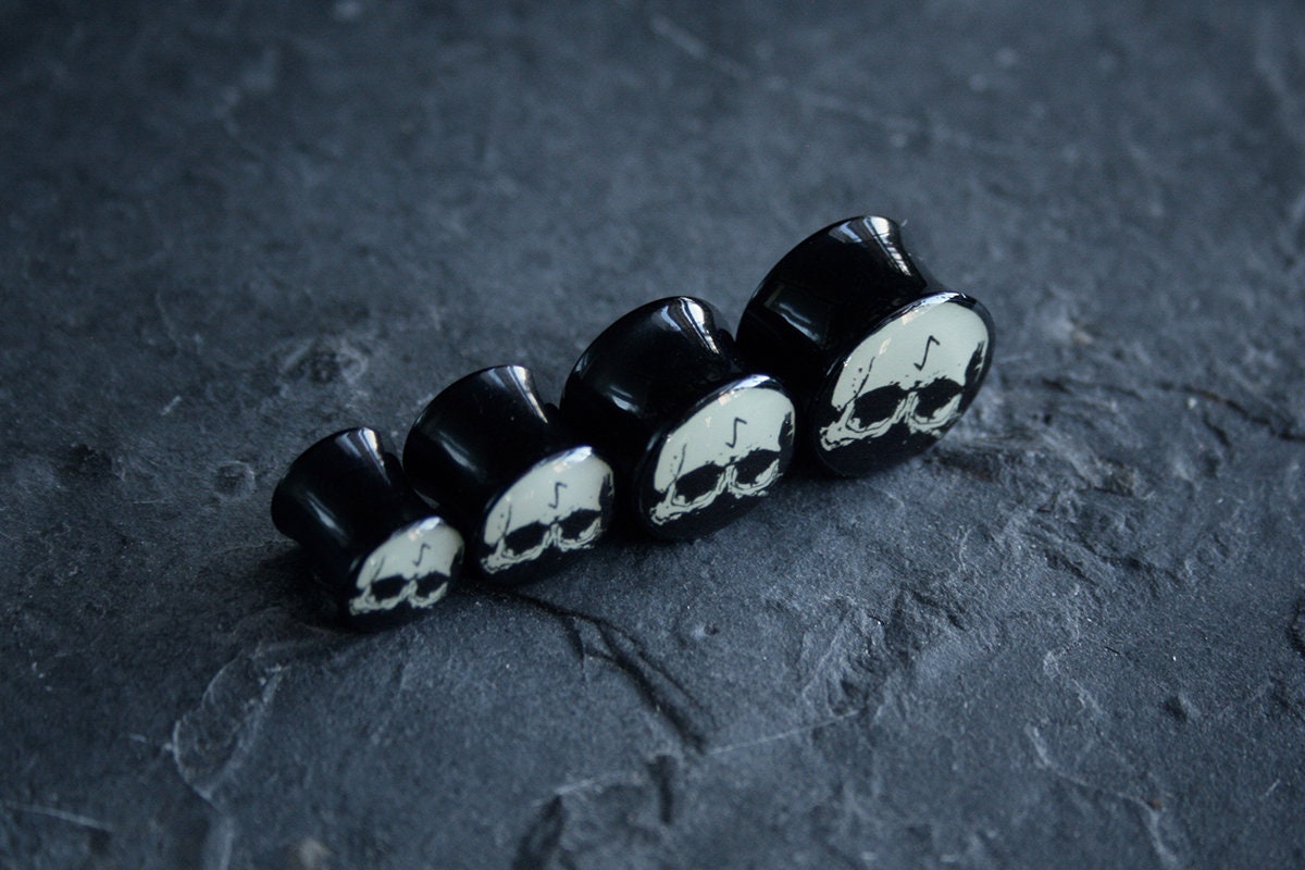 Skull rune, bone white and black acrylic (listing is for one) - EAR PLUG / GAUGE