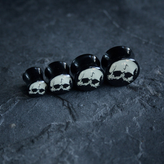 Skull rune, bone white and black acrylic (listing is for one) - EAR PLUG / GAUGE