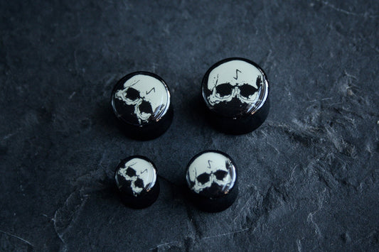 Skull rune, bone white and black acrylic (listing is for one) - EAR PLUG / GAUGE