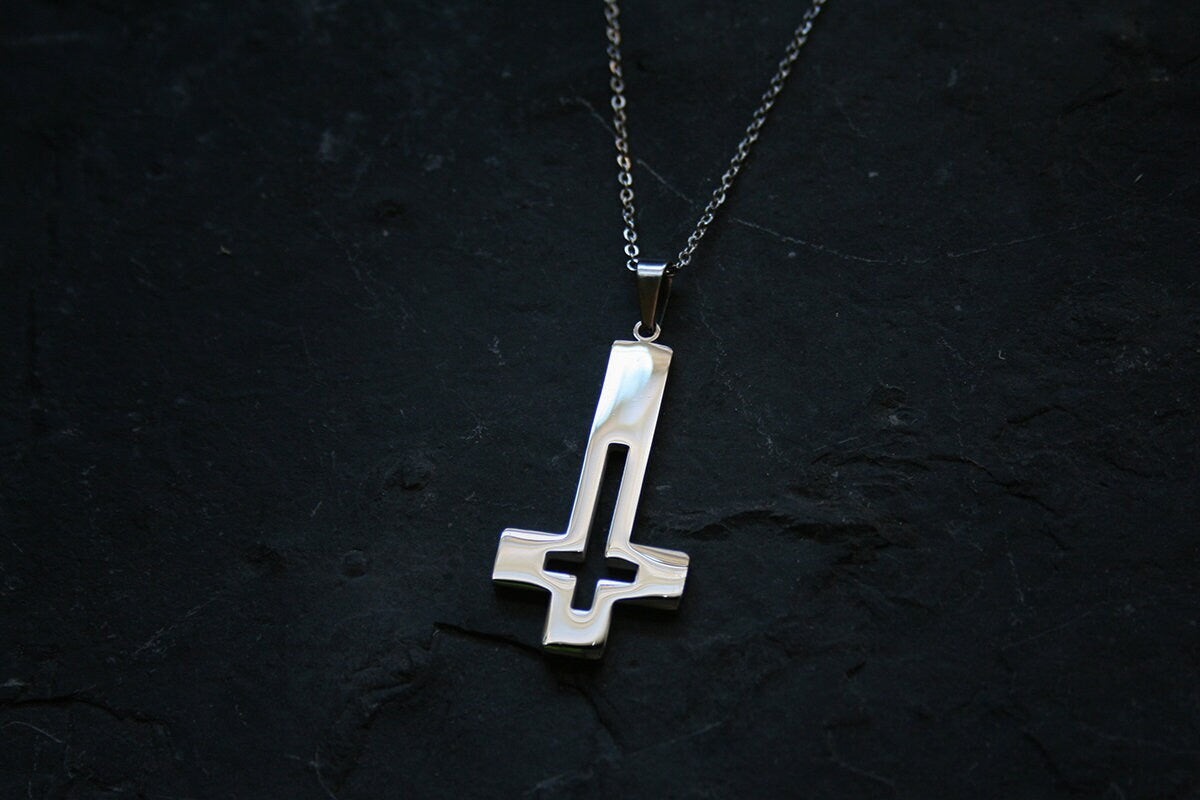 Up side down cross, hollow design - NECKLACE