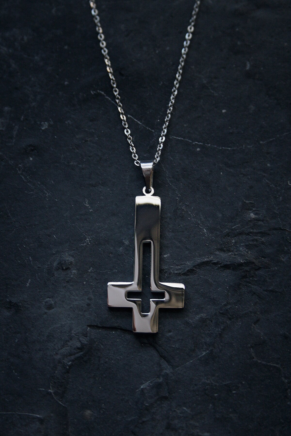 Up side down cross, hollow design - NECKLACE