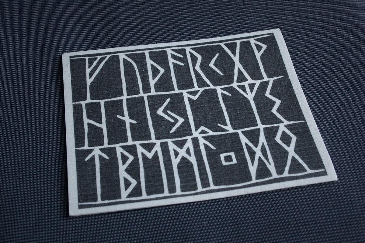 Elder runes futhark, black version - REUSABLE SWEDISH DISHCLOTH
