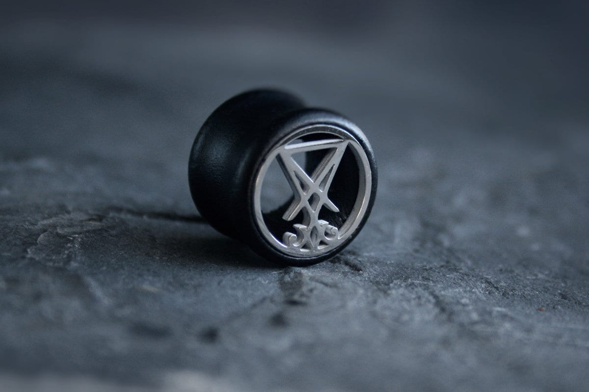 Seal of Lucifer, black wood /metal, double flare (listing is for one) - EAR PLUG / GAUGE