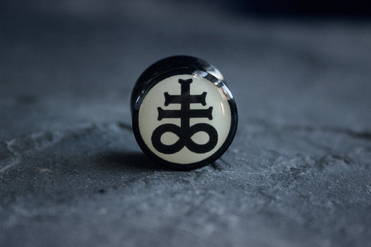 Leviathan cross, bone white and black acrylic (listing is for one) - EAR PLUG / GAUGE
