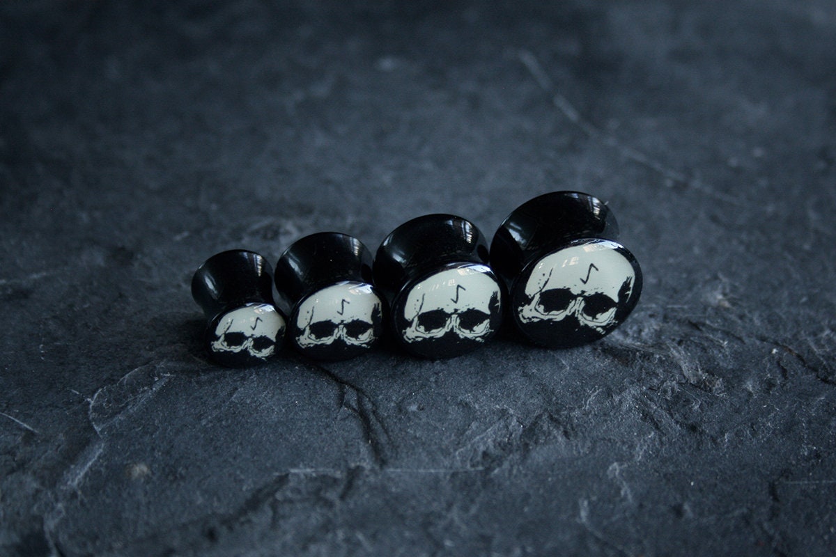 Skull rune, bone white and black acrylic (listing is for one) - EAR PLUG / GAUGE