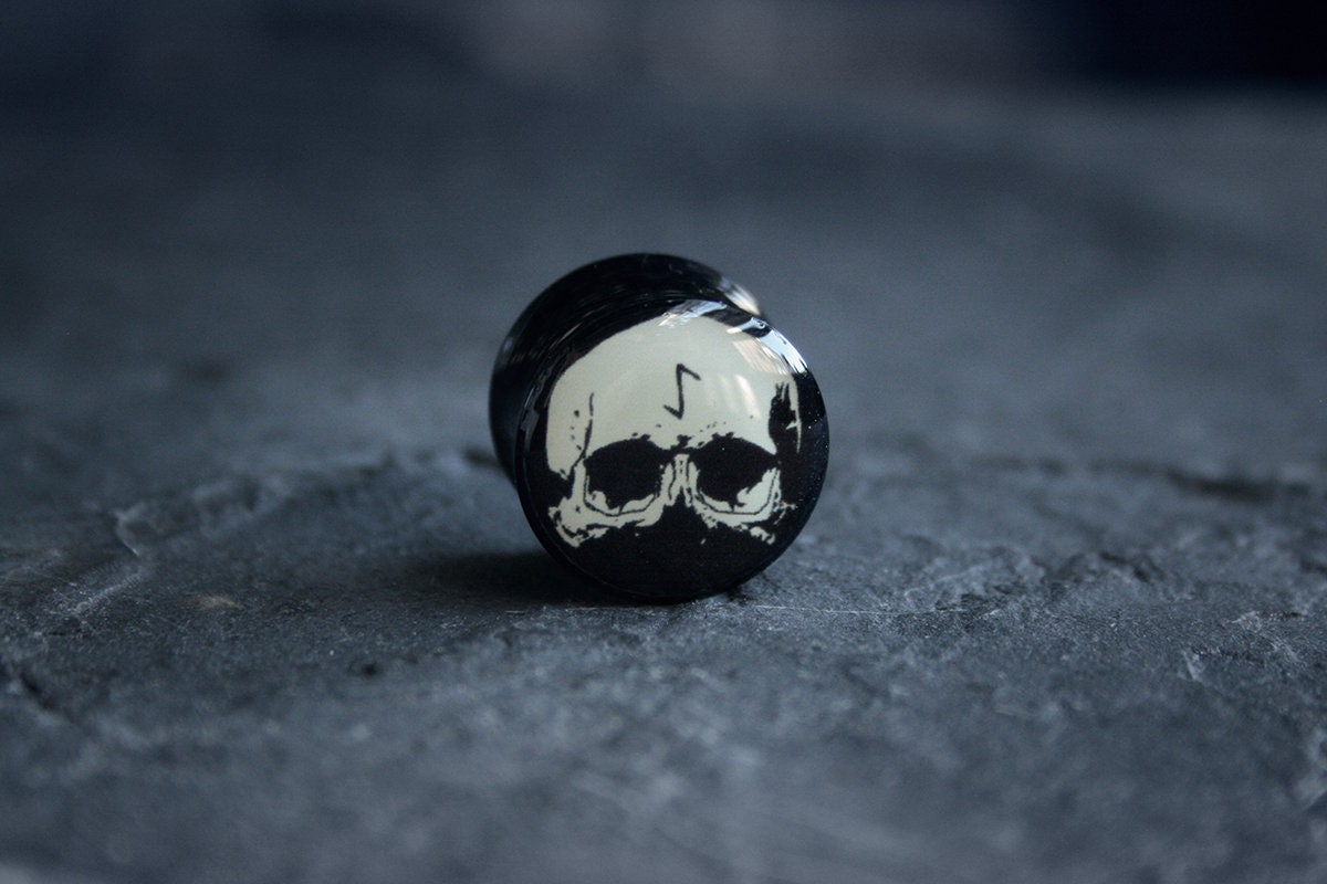 Skull rune, bone white and black acrylic (listing is for one) - EAR PLUG / GAUGE