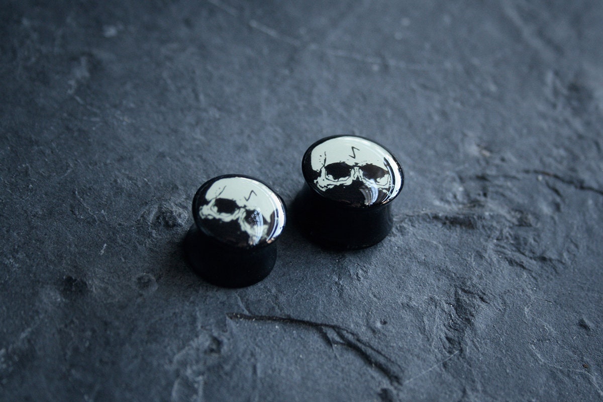 Skull rune, bone white and black acrylic (listing is for one) - EAR PLUG / GAUGE