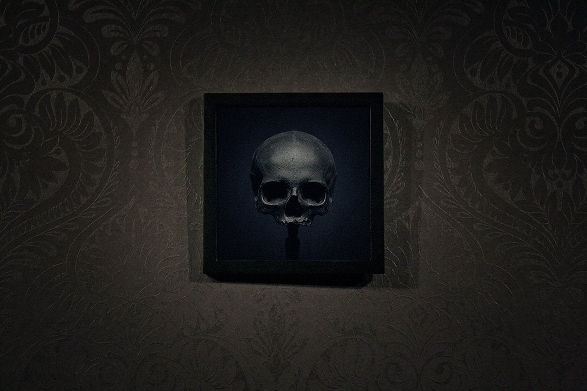 Skull matte black, framed in black frame - Art print