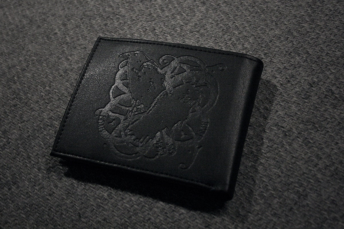 Elder futhark runes, Hugin and Munin, embossed - Vegan Leather WALLET