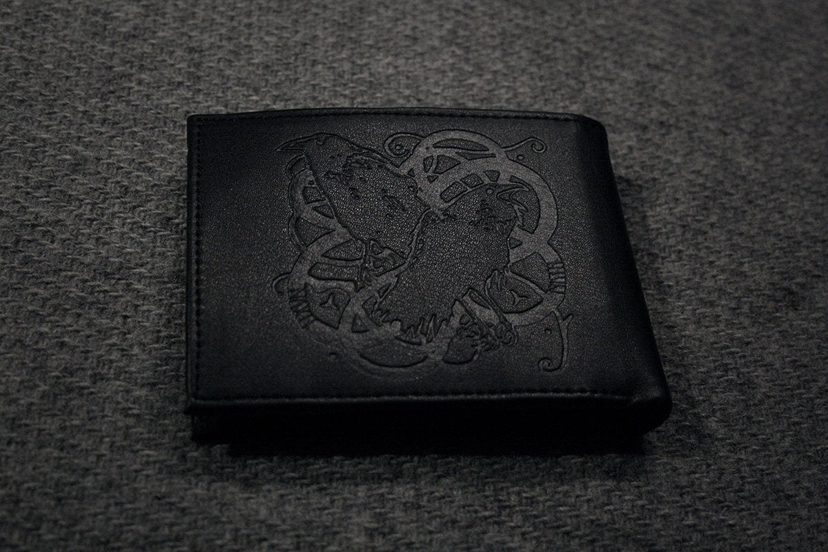 Elder futhark runes, Hugin and Munin, embossed - Vegan Leather WALLET