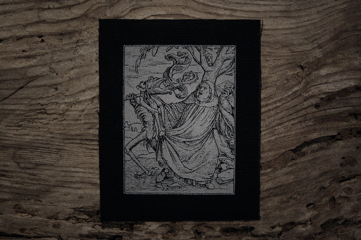 Death and the Abbot, woodcut, The Dance of Death - screen printed PATCH