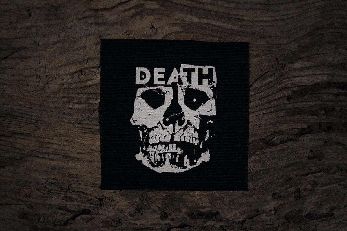 Human skull with text DEATH - screen printed PATCH