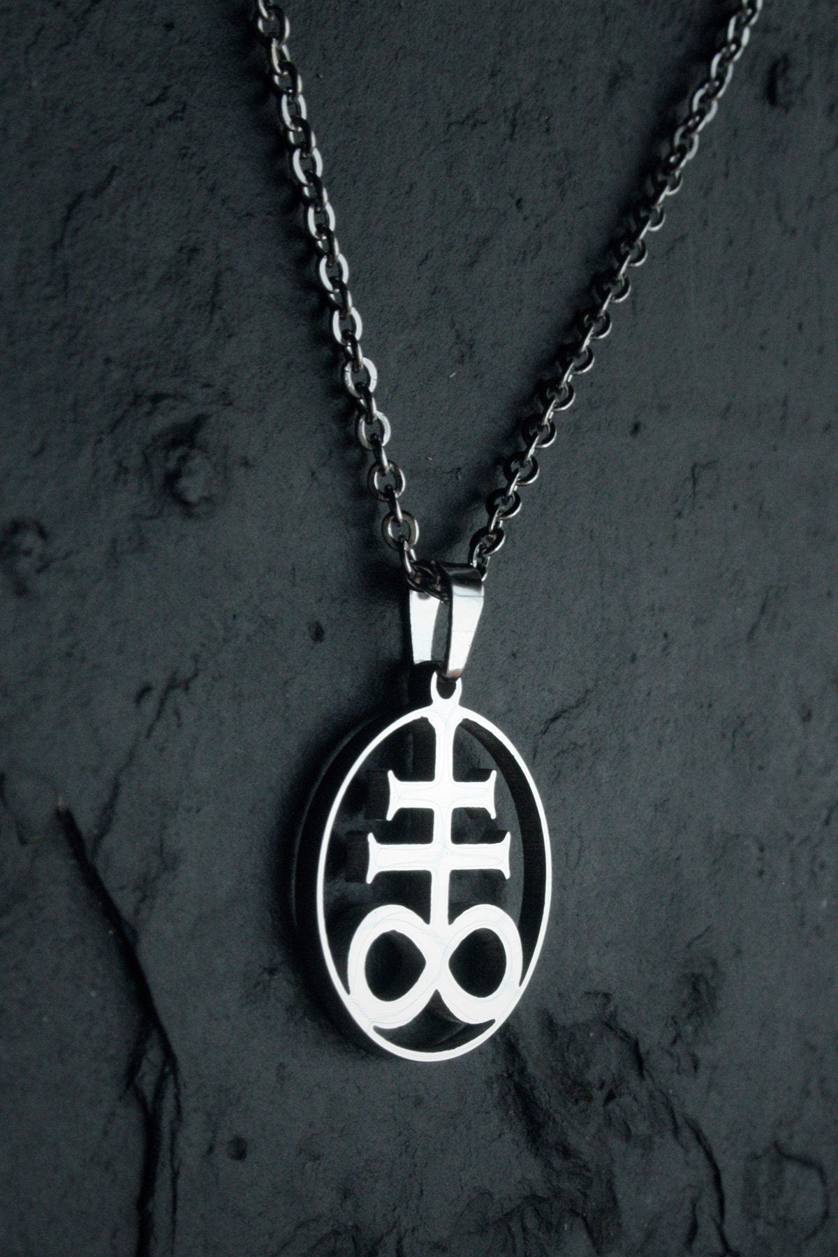 Leviathan cross, shaped and cut in circle, smaller version - NECKLACE