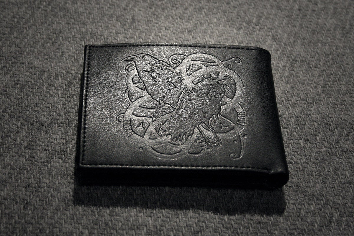 Elder futhark runes, Hugin and Munin, embossed - Vegan Leather WALLET