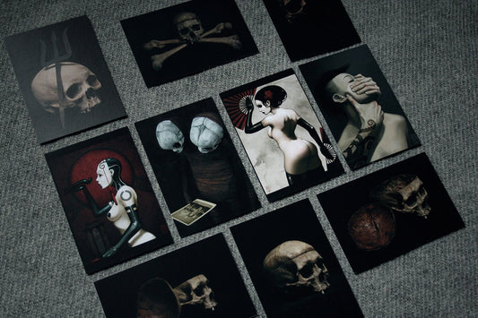 Mixed Postcard pack, skulls, illustrations & sculptures - POSTCARD PACK 04