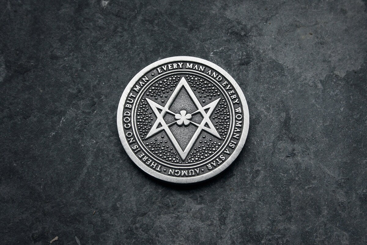 Thelema / Crowley, Seal of Babalon and Unicursal Hexagram, coin - collectible divination flip COIN