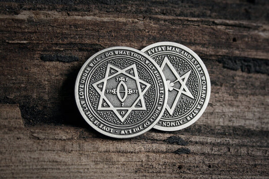Thelema / Crowley, Seal of Babalon and Unicursal Hexagram, coin - collectible divination flip COIN