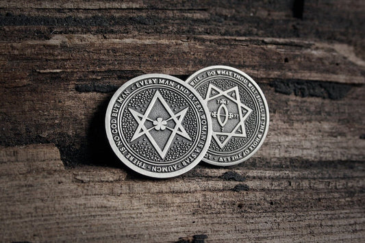 Thelema / Crowley, Seal of Babalon and Unicursal Hexagram, coin - collectible divination flip COIN