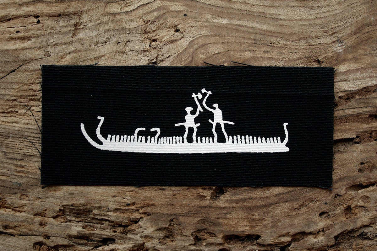Boat Warriors Petroglyphs, Fossum - screen printed PATCH