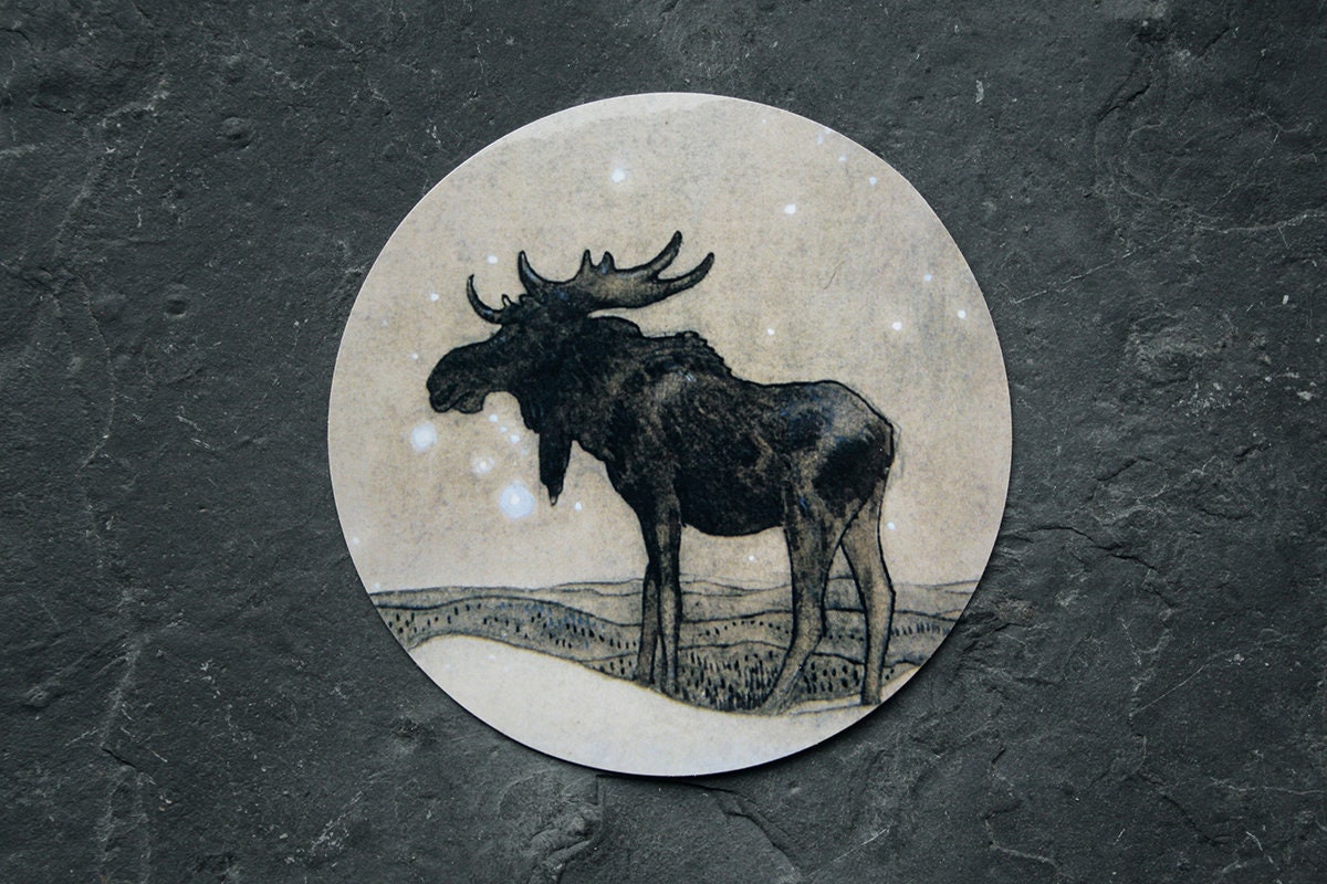 Elk / moose in winter landscape by John Bauer - vinyl STICKER