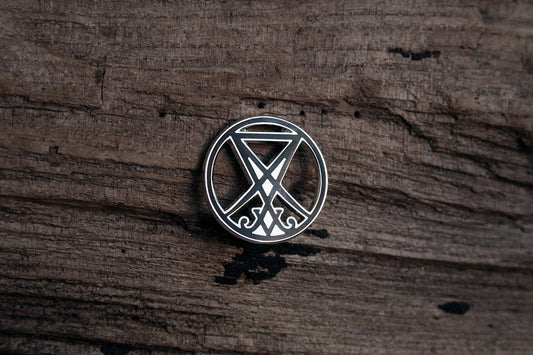 Seal of Lucifer, sigil of Lucifer, shaped in circle black and silver - PIN