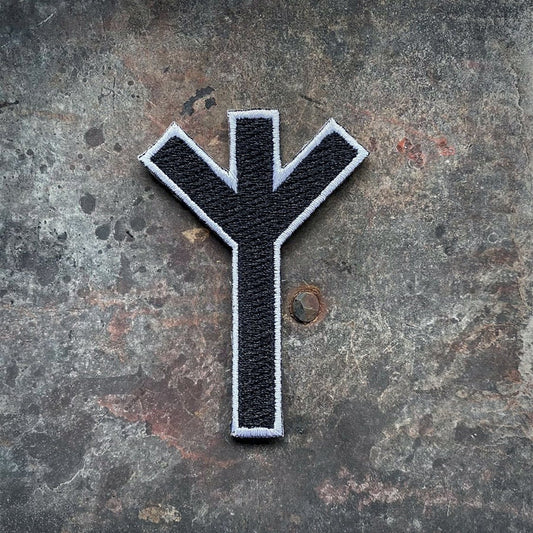 Algiz rune, black and white, shaped elder futhark rune - PATCH