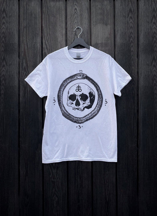 Ouroboros with skull and Leviathan Cross, 333  - WHITE T-shirt