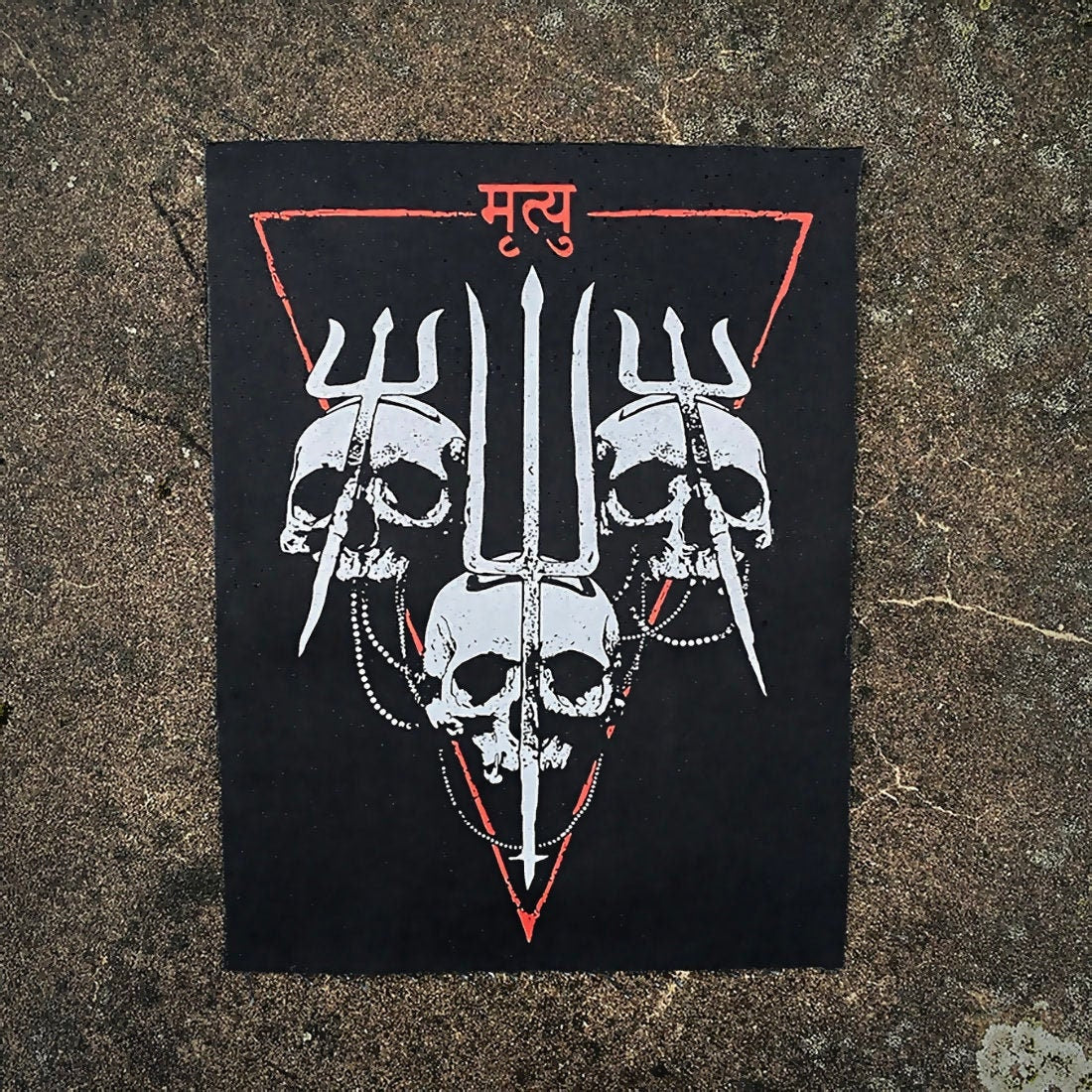 Trisul / trident / trishula skulls - deaths prayer - BACKPATCH