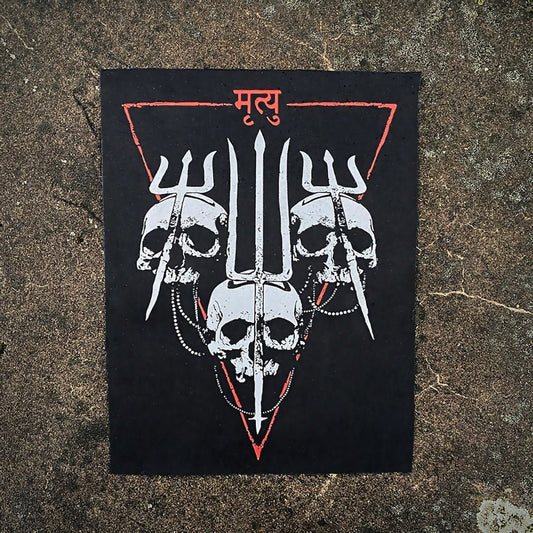 Trisul / trident / trishula skulls - deaths prayer - BACKPATCH