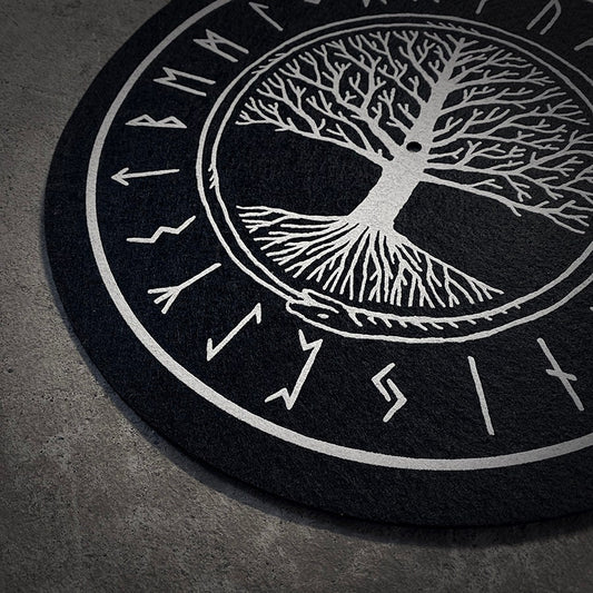 Yggdrasil, asatru, elder futhark runes - TURNTABLE SLIPMAT