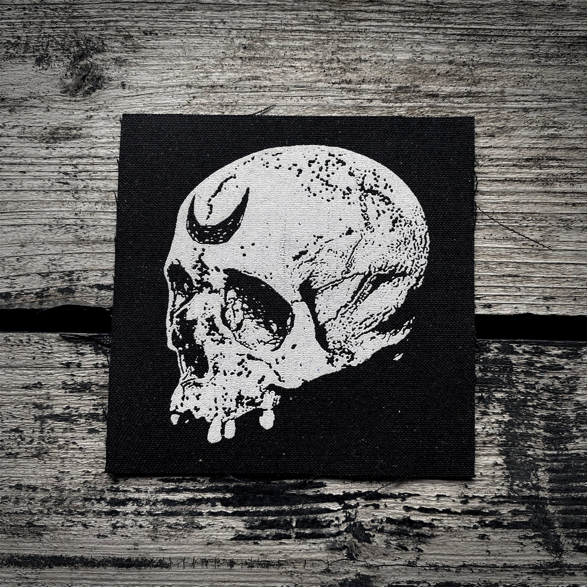 Skull with black moon  - screen printed PATCH