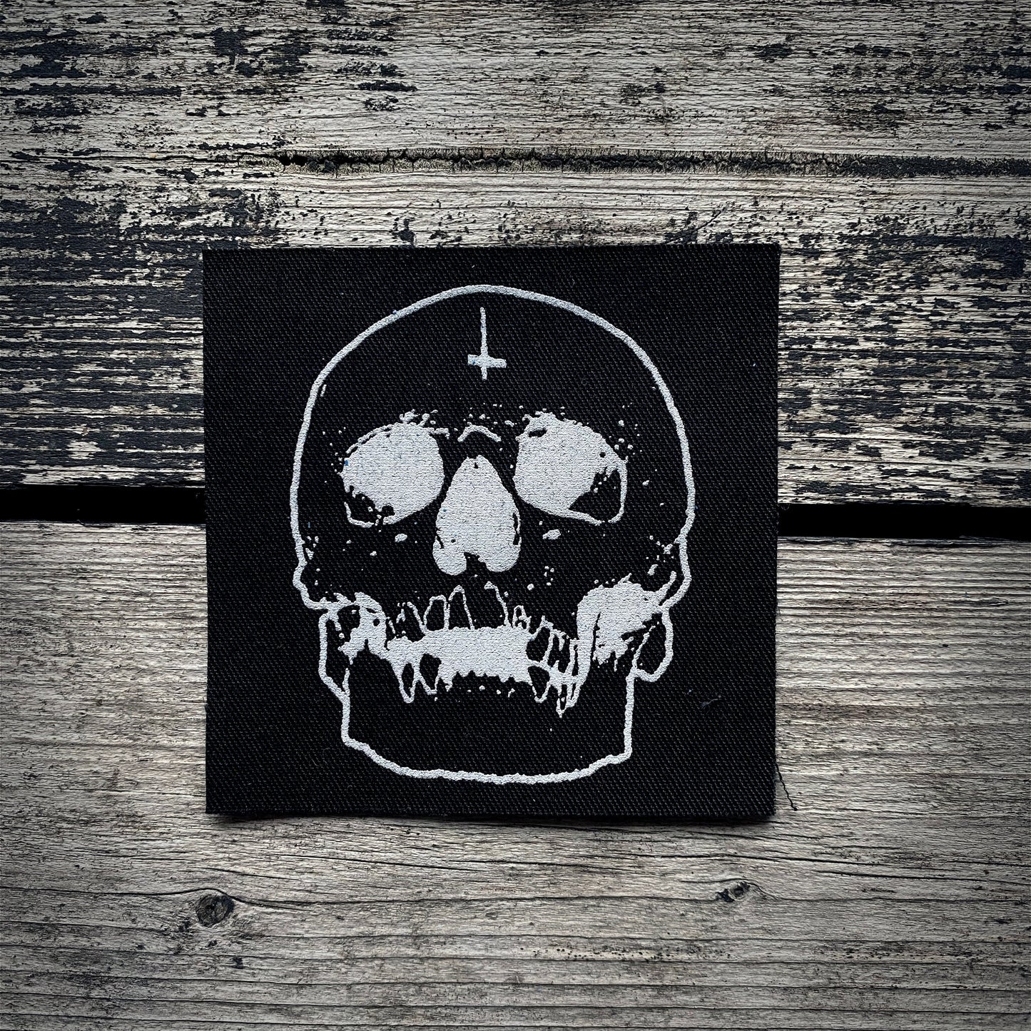 Inverted skull with upside down cross - screen printed PATCH